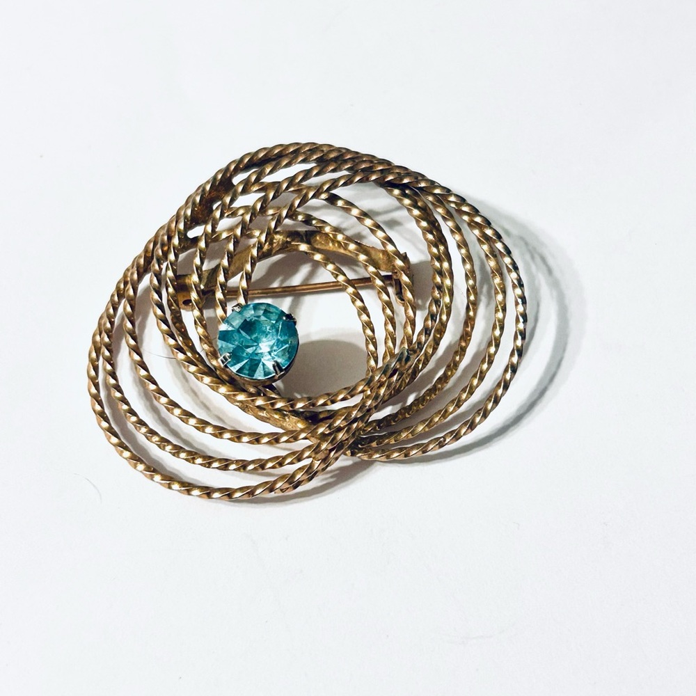 Source Unknown Gold and Teal Brooch